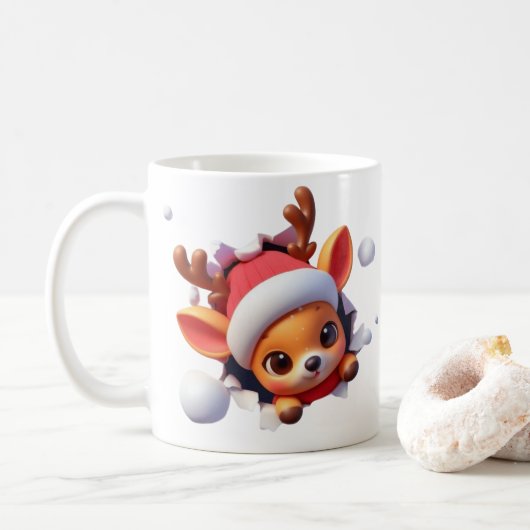 3D Reindeer Christmas Coffee Mug – Festive Holiday コーヒーマグカップ (ドーナツ)