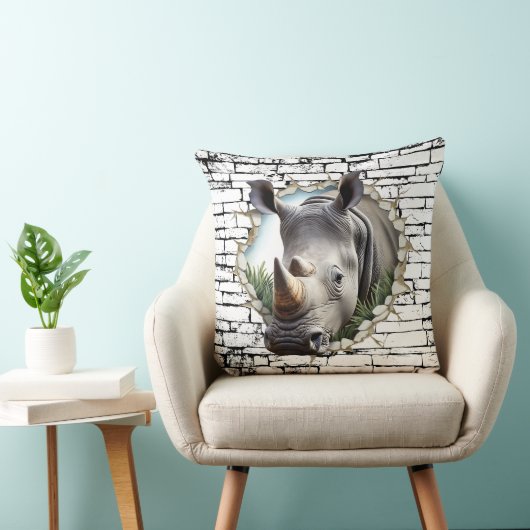 3D Rhinoceros Wall Break Art – Realistic Safari クッション (椅子)