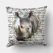 3D Rhinoceros Wall Break Art – Realistic Safari クッション (裏面)