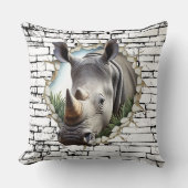 3D Rhinoceros Wall Break Art – Realistic Safari クッション (正面)
