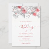  3D Roses Simple White Floral Wedding 招待状 (正面)