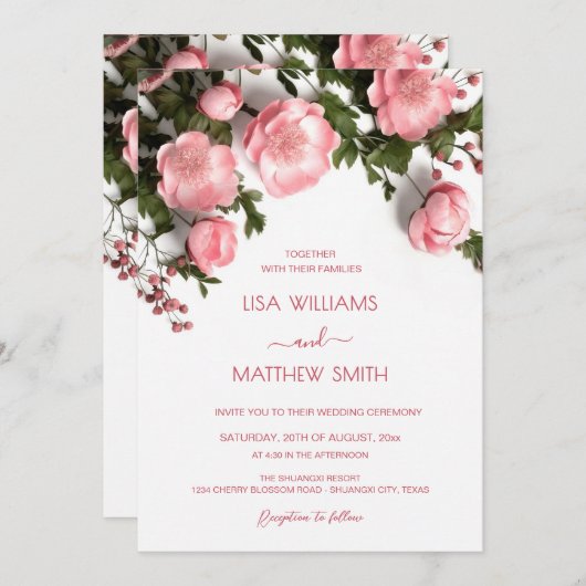  3D Roses Wildflowers Wedding 招待状 (正面/裏面)