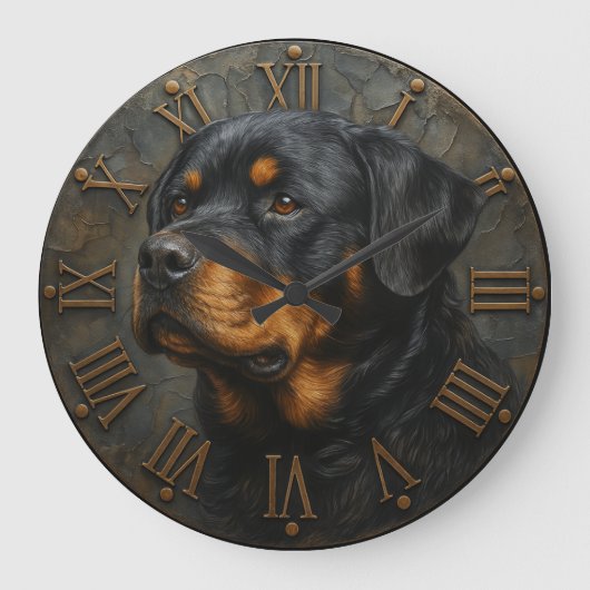 3D Rottweiler rustic pet sculpture dog lover gift ラージ壁時計 (正面)