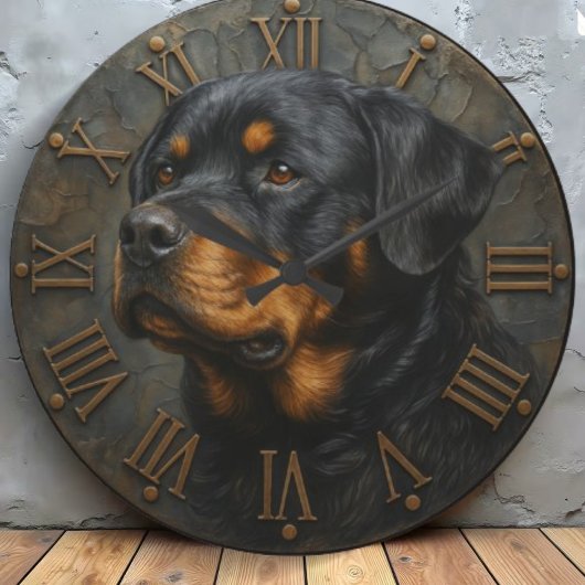 3D Rottweiler rustic pet sculpture dog lover gift ラージ壁時計