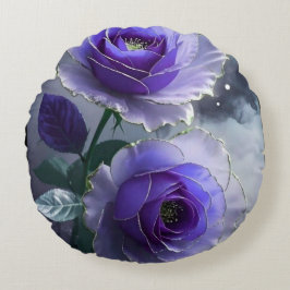 3D Royal Blue Rose Illusion Luxury Round Pillow  ラウンドクッション