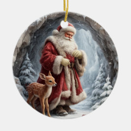 3D Santa and Deer Ceramic Christmas Ornament セラミックオーナメント