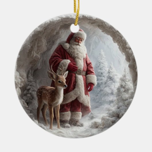 3D Santa and Deer Ceramic Christmas Ornament セラミックオーナメント (正面)