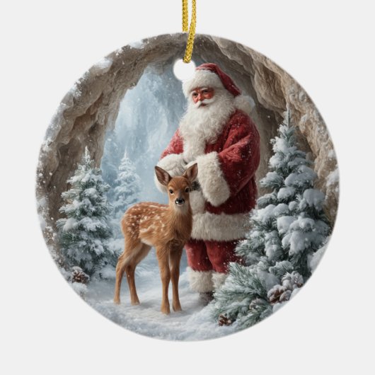 3D Santa and Deer Ceramic Christmas Ornament セラミックオーナメント (正面)