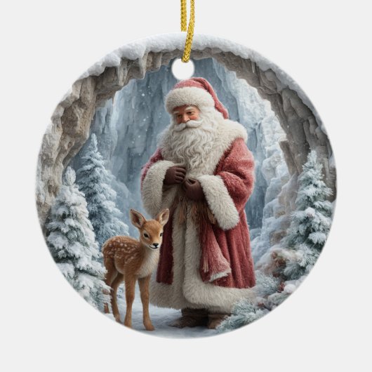 3D Santa and Deer Ceramic Christmas Ornament セラミックオーナメント (正面)