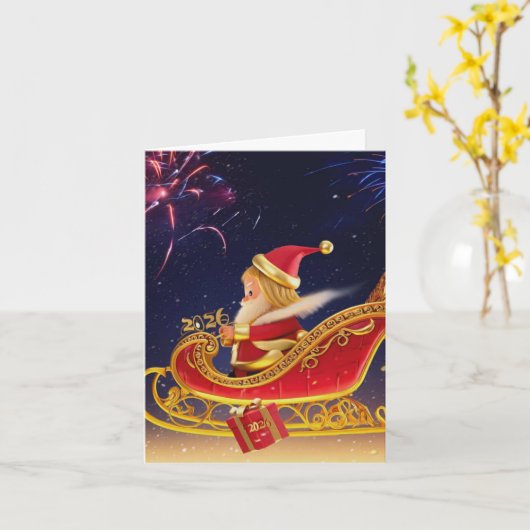 3D Santa Claus Christmas Greeting Card – Festive H カード (黄色い花)
