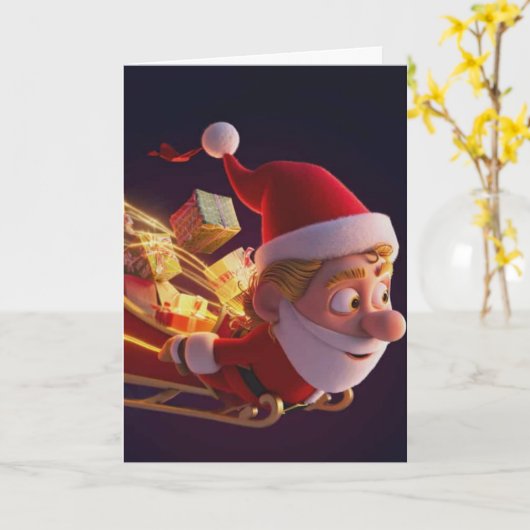 3D Santa Claus Christmas Greeting Card – Festive H カード (黄色い花)