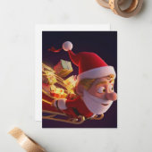 3D Santa Claus Christmas Greeting Card – Festive H ノートカード (正面/裏面インサイチュ)