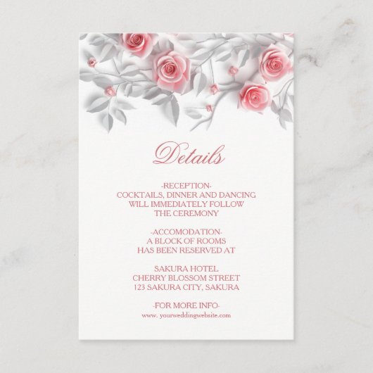 3D Sculptured Pink Roses White エンクロージャーカード (正面)