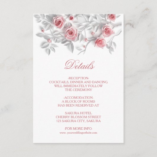 3D Sculptured Pink Roses White エンクロージャーカード (正面)