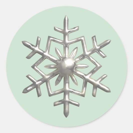 3d Silver Snowflake Green Christmas ラウンドシール (正面)