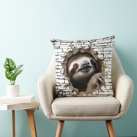 3D Sloth Wall Break Art – Realistic Safari クッション (椅子)
