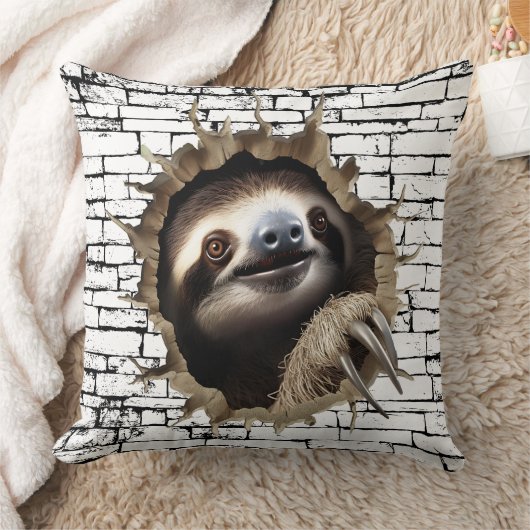 3D Sloth Wall Break Art – Realistic Safari クッション (ブランケット)