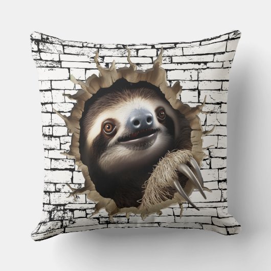 3D Sloth Wall Break Art – Realistic Safari クッション (裏面)