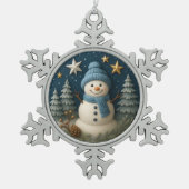 3d Snowman Christmas Gift Ornament スノーフレークピューターオーナメント (正面)