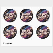 3D Space Rocket Happy Birthday Galaxy Round Sticke ラウンドシール (シート)