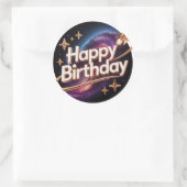 3D Space Rocket Happy Birthday Galaxy Round Sticke ラウンドシール (バッグ)