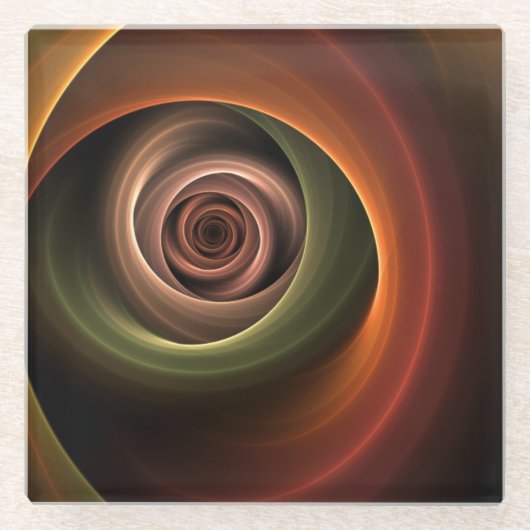 3D Spiral Abstract Warm Colors Modern Fractal Art ガラスコースター (正面)