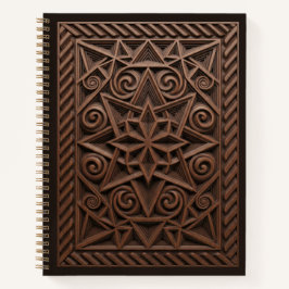3D Spiral Star Mandala Wood Carved Journal ノートブック