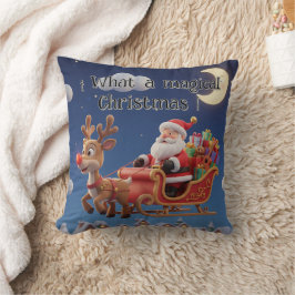 3D Style Christmas Night Sleigh Pillow クッション