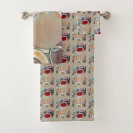 3D Tan and Burgundy Modern Pattern バスタオルセット