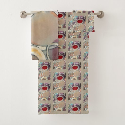 3D Tan and Burgundy Modern Pattern バスタオルセット (インサイチュ)