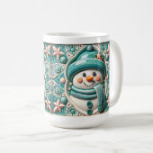 3D Teal Christmas Snowman  コーヒーマグカップ (正面右)