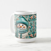 3D Teal Christmas Snowman  コーヒーマグカップ (正面左)