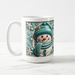 3D Teal Christmas Snowman  コーヒーマグカップ