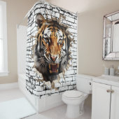 3D Tiger Wall Break Art – Realistic Safari シャワーカーテン (インサイチュ)