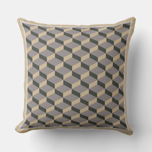 3D tiles beige design Throw Pillow クッション (正面)