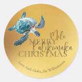 3D Turtle Mele Kalikimaka | Custom ラウンドシール (正面)