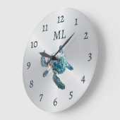 3D Turtle Silver Monogram ラージ壁時計 (傾斜)