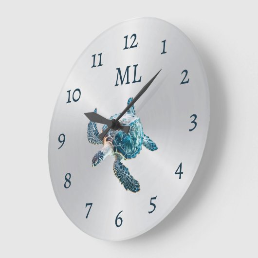 3D Turtle Silver Monogram ラージ壁時計 (傾斜)