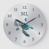 3D Turtle Silver Monogram ラージ壁時計 (正面)