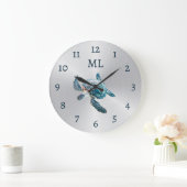 3D Turtle Silver Monogram ラージ壁時計 (ホーム)