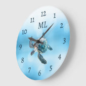 3D Turtle Silver Monogram ラージ壁時計 (傾斜)