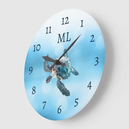 3D Turtle Silver Monogram ラージ壁時計 (傾斜)