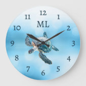 3D Turtle Silver Monogram ラージ壁時計 (正面)