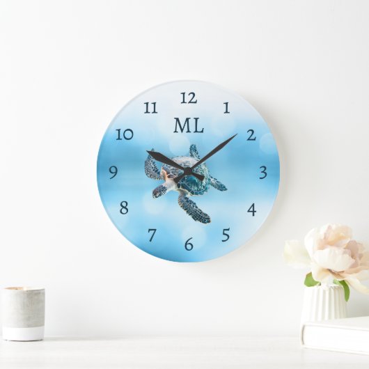 3D Turtle Silver Monogram ラージ壁時計 (ホーム)