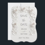 3D White Roses Save The Date Card セーブザデート<br><div class="desc">3D white paper cut roses save the date card.</div>