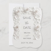 3D White Roses Save The Date Card セーブザデート (正面)