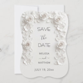 3D White Roses Save The Date Card セーブザデート