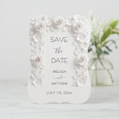 3D White Roses Save The Date Card セーブザデート (スタンド正面)