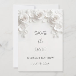 3D White Roses Save The Date Card セーブザデート