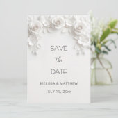 3D White Roses Save The Date Card セーブザデート (スタンド正面)